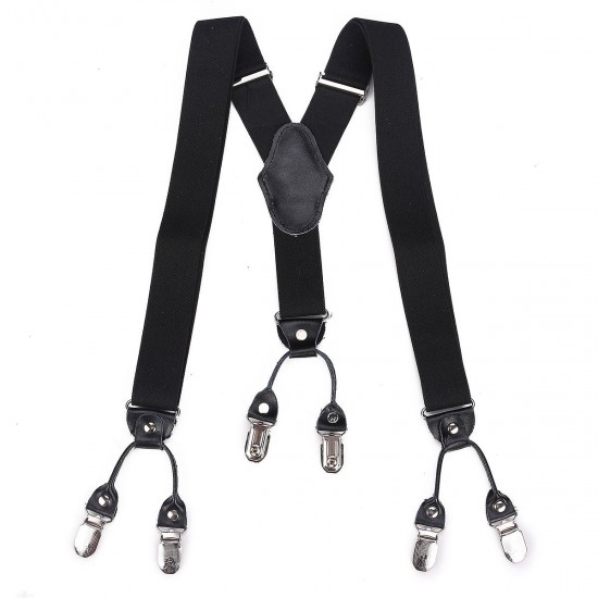 Men 6 Clips Metal Y-Back Suspender Jacquard Weaven Elastic Adjustable Pants Accessories