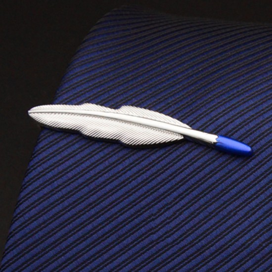 Men Boys Silver Feather Shape Tie Clip Stainless Steel Plain Clasp Bars Pins Clips Suit Accessories