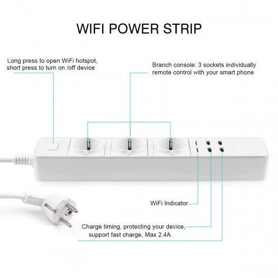 Smart Wifi Power Strip Surge Protector Multiple Power Sockets 4 USB Port Voice Control for Amazon Echo Alexa's Google Home Timer