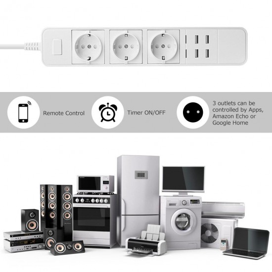 Smart Wifi Power Strip Surge Protector Multiple Power Sockets 4 USB Port Voice Control for Amazon Echo Alexa's Google Home Timer