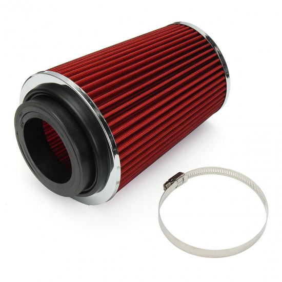 4 Inch Red Truck Long Performance High Flow Cold Air Intake Cone Dry Filter Car Air Filter