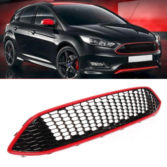 Black Red Honeycomb Mesh Front Bumper Center Grille Panel for Focus MK3 ST Line