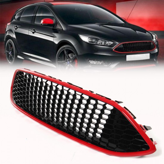 Black Red Honeycomb Mesh Front Bumper Center Grille Panel for Focus MK3 ST Line