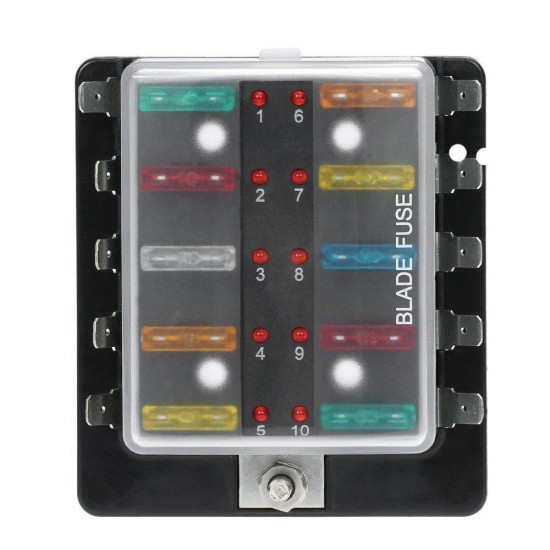 10 Way Blade Fuse Holder Box 32V LED Illuminated Automotive Fuse Block