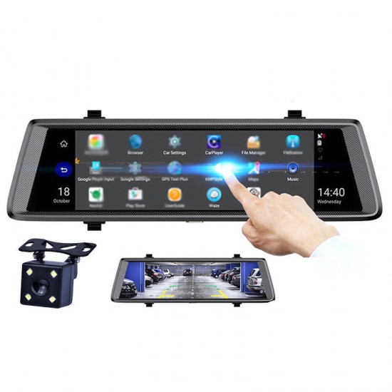 10 Inch 1080P Touch Screen Dual Lens Car Rearview Mirror DVR Safety Driving Camera