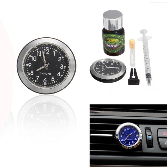 Universal Interior Quartz Car Clock Vent Clip Perfume Refill Storage With Backlight