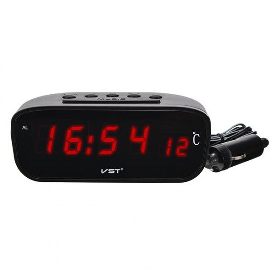 2 in 1 Digital Auto Car Thermometer Electronic Clock Alarm clock with Red LED Backlight