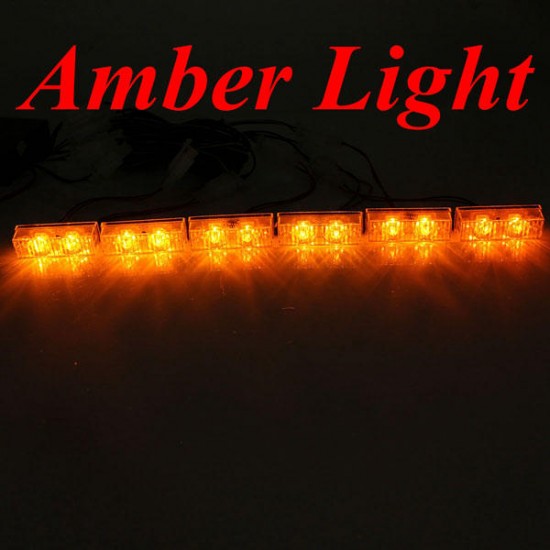 12V 2X6 LED Bulb Amber White Car Flash Warning Emergency Strobe Light Lamp Bar