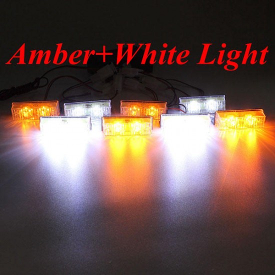 12V 2X8 LED Bulb Amber White Car Flash Warning Emergency Strobe Light Lamp Bar