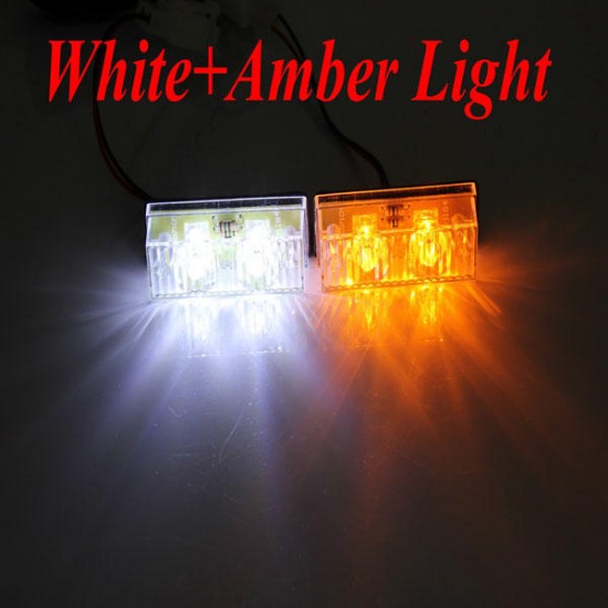 12V 2x2 LED Bulb Amber White Flashing Warning Emergency Strobe Light Lamp Bar