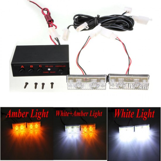 12V 2x2 LED Bulb Amber White Flashing Warning Emergency Strobe Light Lamp Bar