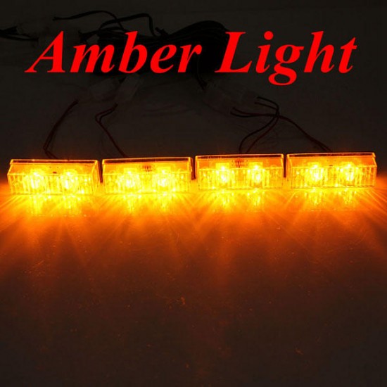 12V 2x4 Amber White LED Car Flashing Warning Emergency Strobe Light Lamp Bar