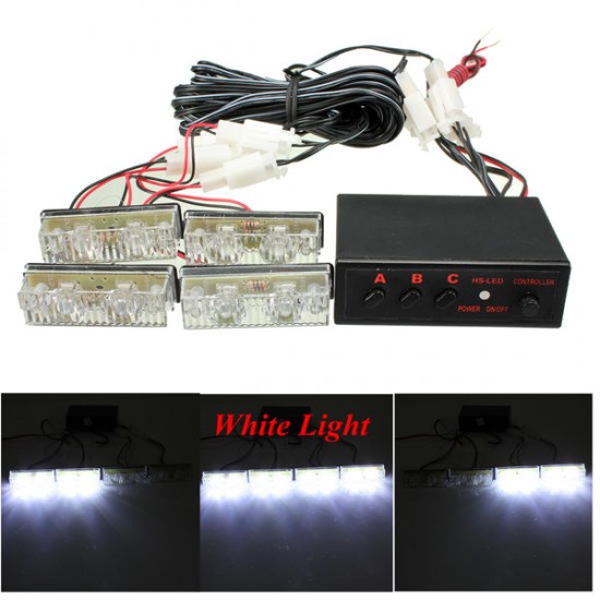 12V 2x4 Amber White LED Car Flashing Warning Emergency Strobe Light Lamp Bar