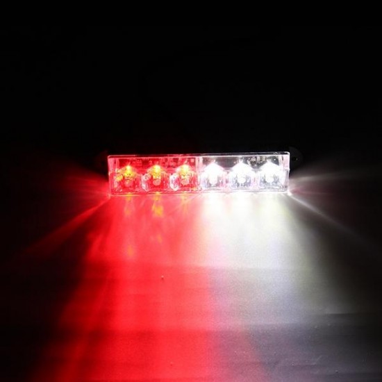 12V Red &White 6LED Emergency Warning Strobe Flashing Light Bar For Car SUV