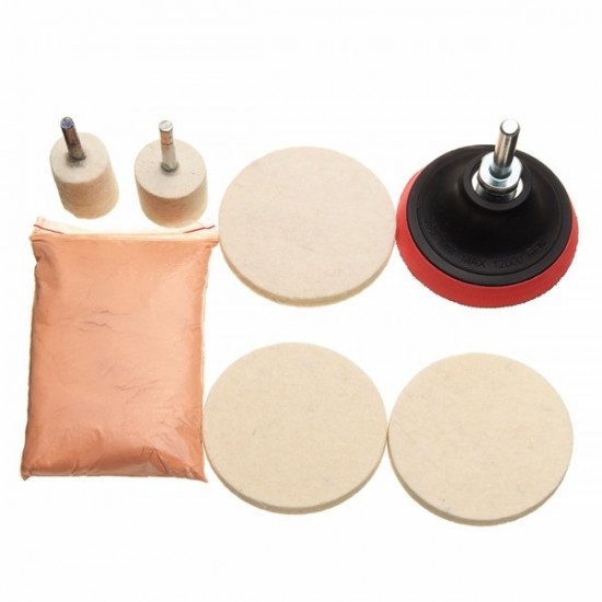 120g Polishing Kit Cerium Oxide Powder Felt Polishing Wheel Pad & Drill Adapter