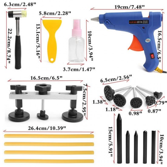 19pcs PDR Car Body Dent Repair Kit Hammer Puller Glue Gun Balance Bridge Scraper