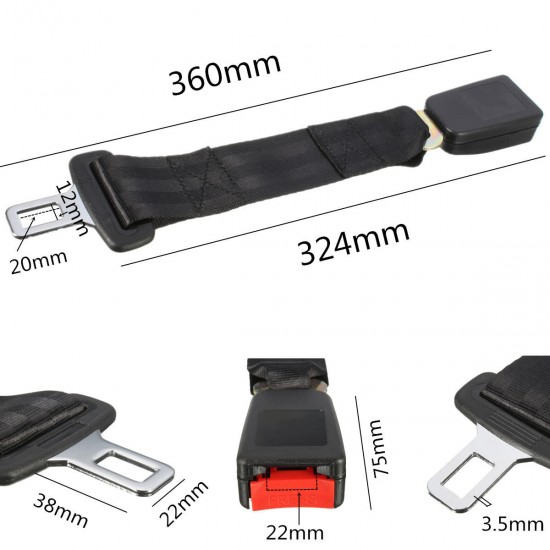 1Pcs 14 Inch Polyester Safety Belt 7/8 Inch Buckle Seat Belt Car Seat Belt Extender Black