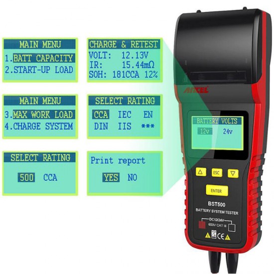 Ancel BST500 Car Battery Tester With Thermal Printer Detect Bad Battery Diagnostic Tool