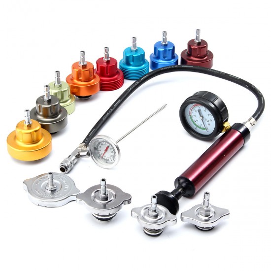 14pcs Radiator Pressure Tester Pump Leak Cooling System Checker Aluminum Adapter