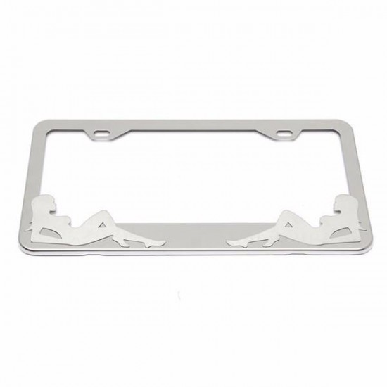 Tirol Car Girl Drawing License Plate Frame Stainless Steel Polished Metal Tag Cover 31.5*13.5cm