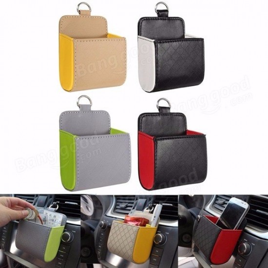 Car Air Vent PU Bag Phone Holder Storage Box Organizer Pocket Pouch