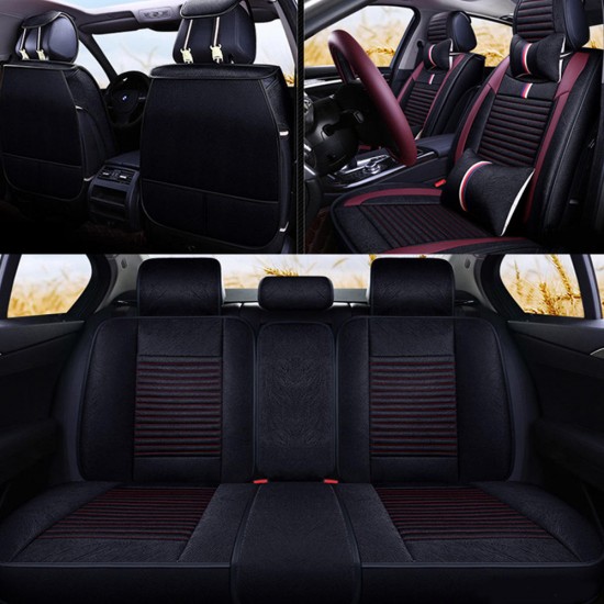 12Pcs Luxury 5-Seat Car Seat Cover Front Rear with Pillow Waist Cushion Black Red 12Pcs Luxury 5-Seat Car Seat Cover Front Rear with Pillow Waist Cushion Black Red