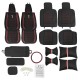 12Pcs Luxury 5-Seat Car Seat Cover Front Rear with Pillow Waist Cushion Black Red