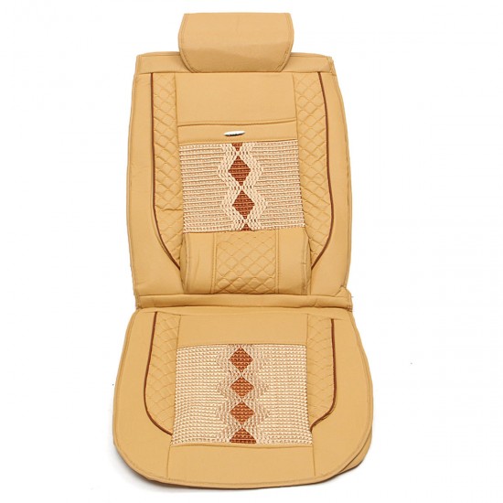 1Pcs PU Leather Car Front Seat Cover Cushion w/ Ice Silk Black/Beige Universal 1Pcs PU Leather Car Front Seat Cover Cushion w/ Ice Silk Black/Beige Universal