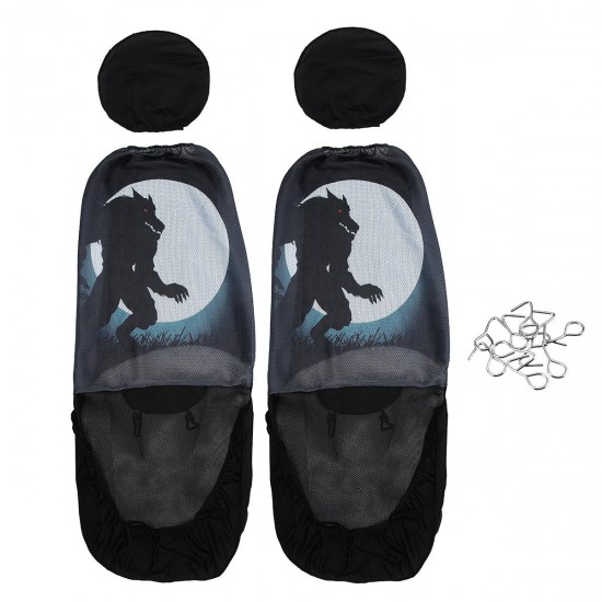 Wolves Howling Print Car Double Seat Cover Cushion Chair Protector Mat Universal
