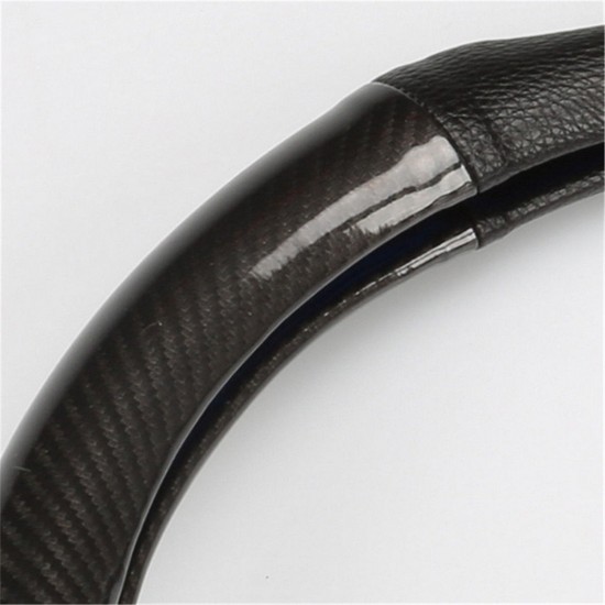 38cm Carbon Fiber Leather Stitching Car Steering Wheel Covers Anti Slip Black Universal