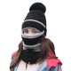 3pcs Women Winter Warm Pom Hat Cap Face Mask Scarf Wool Knit Neck Thickened Plush