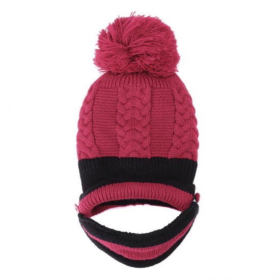 3pcs Women Winter Warm Pom Hat Cap Face Mask Scarf Wool Knit Neck Thickened Plush