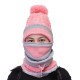 3pcs Women Winter Warm Pom Hat Cap Face Mask Scarf Wool Knit Neck Thickened Plush