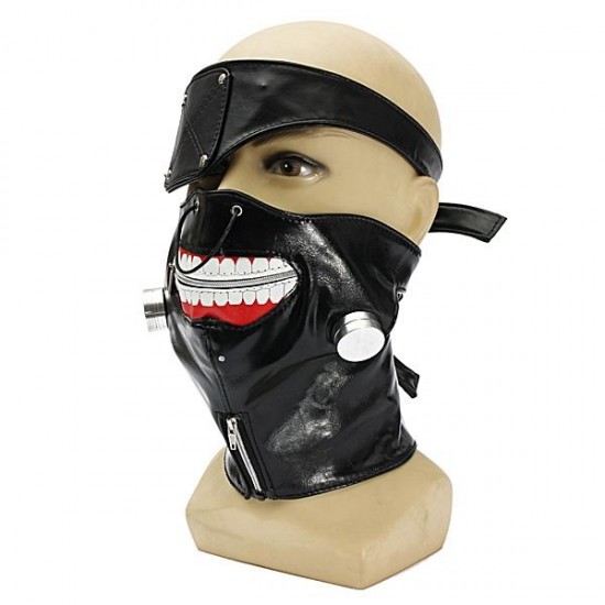 Adjustable Zipper Mouth PU Leather Eyepatch Mask Props