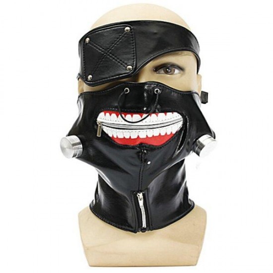 Adjustable Zipper Mouth PU Leather Eyepatch Mask Props