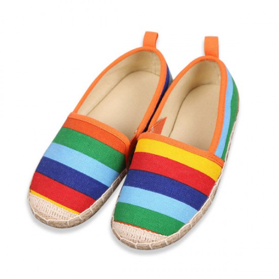 Kids Loafers Children Striped Canvas Sneakers Slip On Flats Boys Girls Shoes