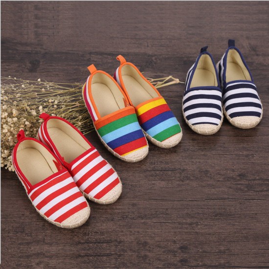 Kids Loafers Children Striped Canvas Sneakers Slip On Flats Boys Girls Shoes