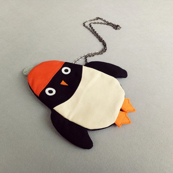 Kindergarten Children Cartoon Penguin Backpack Canvas Crossbody Bag Two Size