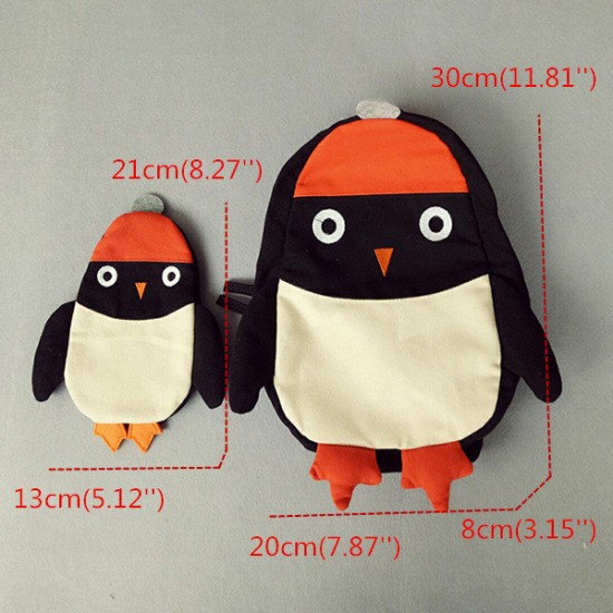 Kindergarten Children Cartoon Penguin Backpack Canvas Crossbody Bag Two Size