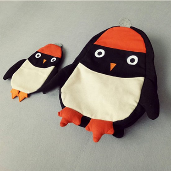 Kindergarten Children Cartoon Penguin Backpack Canvas Crossbody Bag Two Size