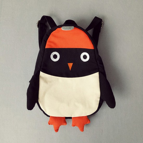 Kindergarten Children Cartoon Penguin Backpack Canvas Crossbody Bag Two Size