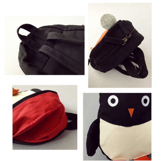 Kindergarten Children Cartoon Penguin Backpack Canvas Crossbody Bag Two Size