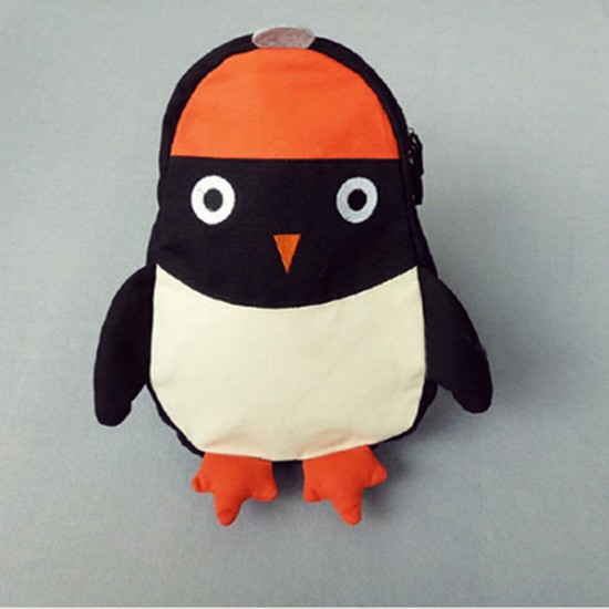 Kindergarten Children Cartoon Penguin Backpack Canvas Crossbody Bag Two Size