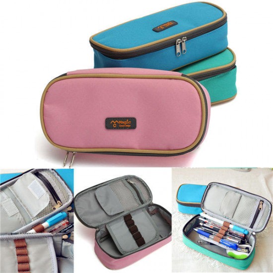 Large Capacity Canvas Zipper Pencil Case Pen Cosmetic Travel Makeup Bag