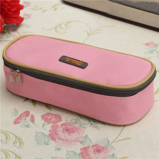 Large Capacity Canvas Zipper Pencil Case Pen Cosmetic Travel Makeup Bag