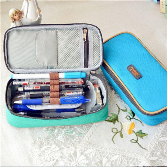 Large Capacity Canvas Zipper Pencil Case Pen Cosmetic Travel Makeup Bag
