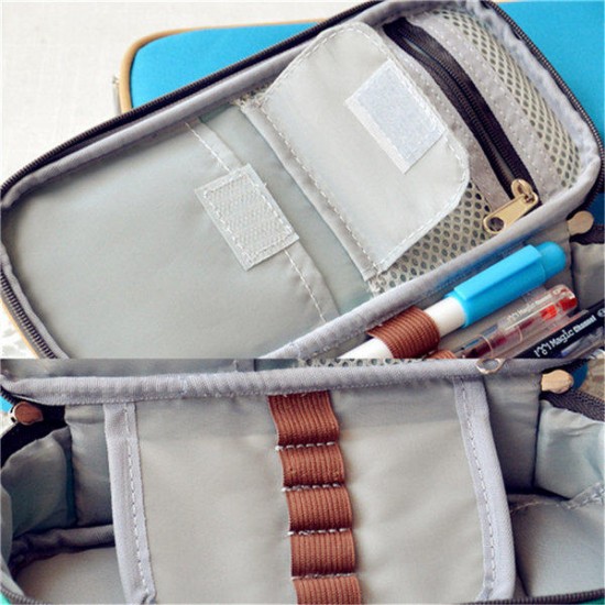 Large Capacity Canvas Zipper Pencil Case Pen Cosmetic Travel Makeup Bag