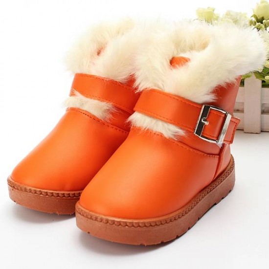 Baby Children Fur Snow Ankle Boots Waterproof Leather Shoes