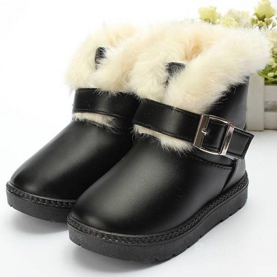 Baby Children Fur Snow Ankle Boots Waterproof Leather Shoes