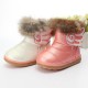 Children Girls Real Rabbit Fur Pu Leather Shoes Winter Warm Snow Boots